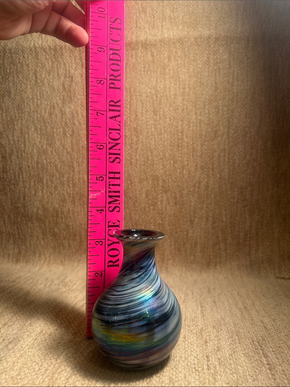 Handblown Iridescent Multicolor Glass Vase by
